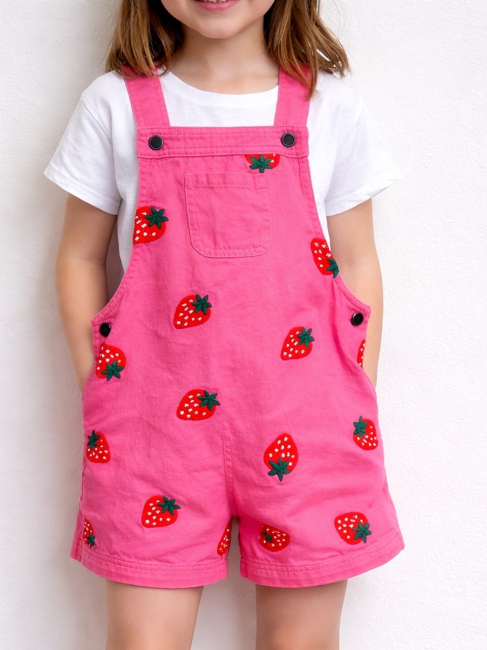 Isaac Mizrahi Pink Strawberry Short Overalls